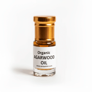 Organic agarwood oil small bottle with golden cap on white background transparent background