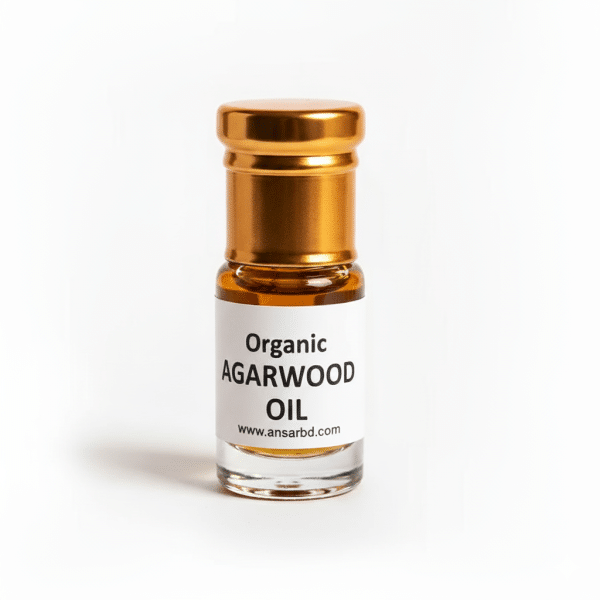 Organic agarwood oil small bottle with golden cap on white background transparent background